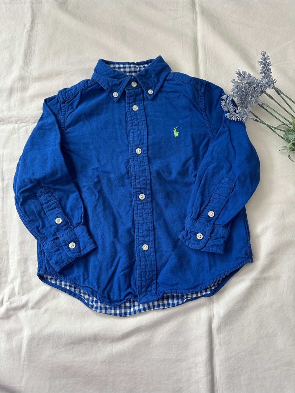 Ralph Lauren Bright Blue Button-Down Shirt with Green logo
